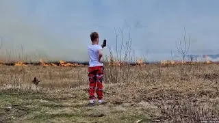 Пожар и церковь в селе Новопышминское