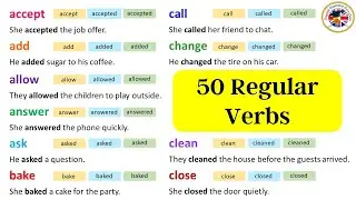 50 Regular Verbs, V1 V2 V3 Form Of Regular Verbs and Example Sentences #regularverbs #very #english