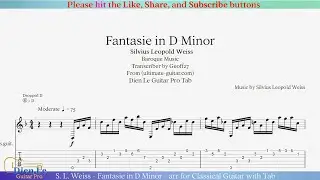 S. L. Weiss - Fantasie in D Minor - arr for Classical Guitar with Tab