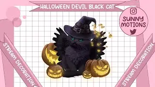 Stream Decoration: Halloween Devil Black Cat, Gothic Angle Kitty, Wings Twitch Overlay, Alert, Scene