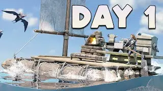 Surviving SOLO On A Raft In ARK Day 1
