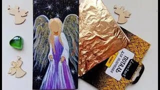 Рисунок ангел. Акрил. Поталь. Картина акрилом и золотом.