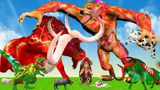 10 Zombie Mammoth Elephant Cow vs 5 Giant Tiger Lion Fight Cow Buffalo Saved by Woolly Mammoth