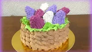 3 д Торт Корзина с сиренью МК Как сделать торт корзину с цветами Cake Basket with Lilac MK
