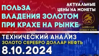 Польза владения золотом при крахе на рынке. Анализ рынка золота, серебра, нефти, доллара 8.10.2024 г