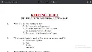 Keeping Quiet Extract MCQ English Abaca