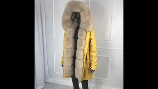 Woman parka with fox fur big large fox fur collar and liner rabbit fur Women-s winter parka with