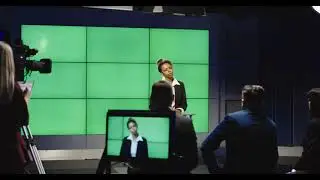 Green Screen | Chroma Key | newsreader or female anchor in a production studio | 4K | HD