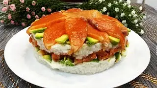 Салат Суши "Филадельфия". Праздничный САЛАТ на день рождения. От настоящих не отличить.