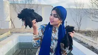 Slaughter sheep by iranian village girl and village breakfast in iran village | village life iran