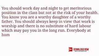 Write a letter from a father to his daughter advising her to work hard | Informal letter