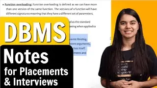 DBMS Notes for College Placements | Data Base Management System |