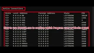 How to use Netstat exe to confirm which Program uses or blocks a port