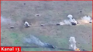 Image of another convoy of Russian armored vehicles ambushed in Donetsk region