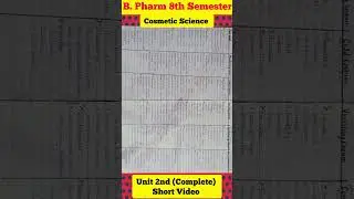 Cosmetic Science || Short Notes || B. Pharm 8th Semester || Unit 2nd (Complete)
