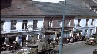 Cologne Cathedral; queue of German citizens in German town; Victor pontoon bridge...HD Stock Footage