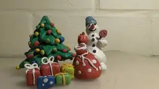 Новогодний снеговик. Снеговик из пластилина. Как слепить снеговика ⛄.