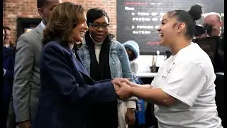 Kamala Harris Stops for Fried Chicken and Waffles at Kuzzo's Chicken and Waffles in Detroit