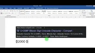 Type Unicode Symbol Bitcoin ₿ in Microsoft Word