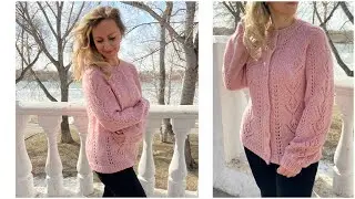 Французкая ажурная кофточка спицами из пряжи Alize Angora Star Реглан снизу Росток + Схема