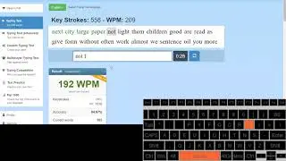 200 wpm for 1 minute with Dvorak keyboard layout