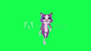 3D animated talking purple cat dancing hip hop from front angle on green screen buy in telegram bio