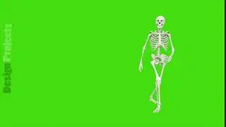 Skeleton dancing. Seamless loop animation on green screen.