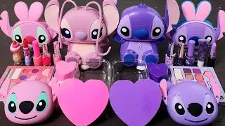 ASMR Purple Stitch vs Pink Engel Slime Mixing Random Into Slime #ASMR#Slime#satisfying