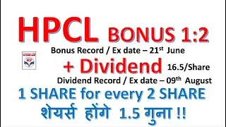 HPCL Bonus 1:2 | BONUS SHARE | Share will trade at 33 % Discount on Record date | HPCL Dividend |