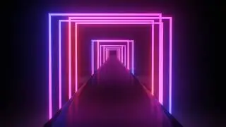 4K Ultraviolet Tunnel of Futuristic Neon Light Square Laser Reflection