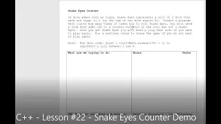 C++ - Lesson #22 - Snake Eyes Counter Demo