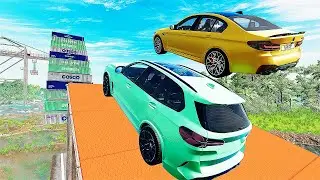 Bmw Cars Vs River Mega High Container  Jump Test #9 - Speed Car Crash -  BeamNG Drive