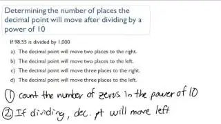 Determining the number of places the decimal point will move after dividing by a power of 10