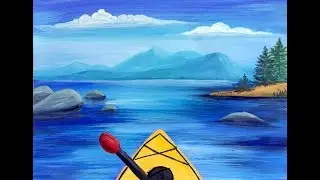 Рисуем пейзаж гуашью. Горы, море, лодка.