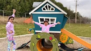 Sally playing at playground with Dad - Family fun vlogs