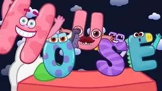 Five little monsters jumping on the bed (H, O, U, S, E monsters) - alphabet monsters song