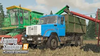 FS19 Timelapse #13 Уборка кукурузы ДОН-1500Б, НИВА СК-5М, ЗИЛ-45065