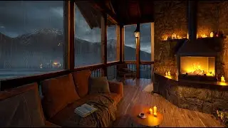 Rainy Terrace for Sleep and Relax | Soothing Rain and Fireplace Sounds | Rain on the Window