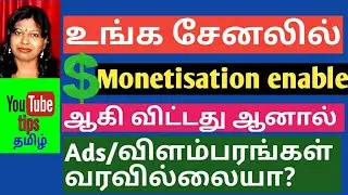 Youtube monetisation enabled but ads are not showing tamil /YouTube tips tamil /