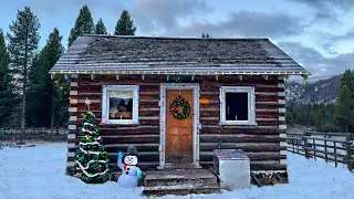 Cold Winter Night in a Warm and Cozy Log Cabin