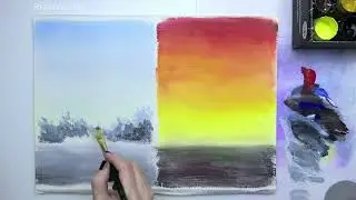 Диптих «‎Утро и вечер» | Рисуем гуашью