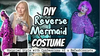 Last Minute DIY Reverse Mermaid Costume 🐠 | Easy Thrift Flip Tutorial + Fish Face Makeup How To!