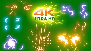 Top 60 Anime Effect neon element (Green Screen) pack 3