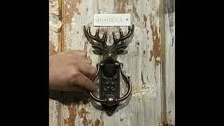 Anatolica Stag Head Door Knocker on Ornate Decorated Plate,Solid Brass (Antique Copper)