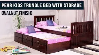 Pear Kids Trundle Bed With Storage (Walnut Finish) - Wooden Street