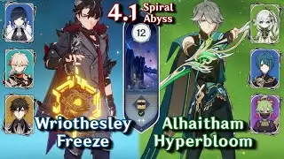C0 Wriothesley Freeze & C0 Alhaitham Hyperbloom | Spiral Abyss 4.1 - Floor 12 | Genshin Impact