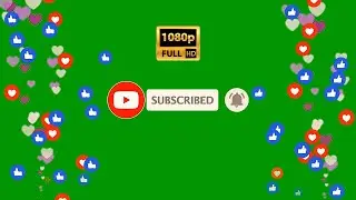 Like and Heart Shape icons with subscribe button animation on Green Screen Background Video