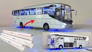 This man made a bus from PVC, detailed with LED lights