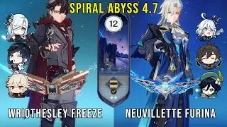 C0 Wriothesley Freeze and C0 Neuvillette Furina | Genshin Impact Abyss 4.7 Floor 12 9 Stars