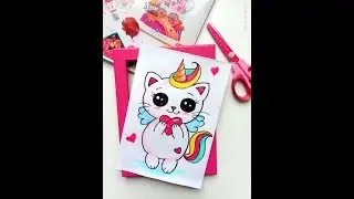 Как нарисовать кавайного милого  котенка единорога. KAWAII. Как легко нарисовать кошку.